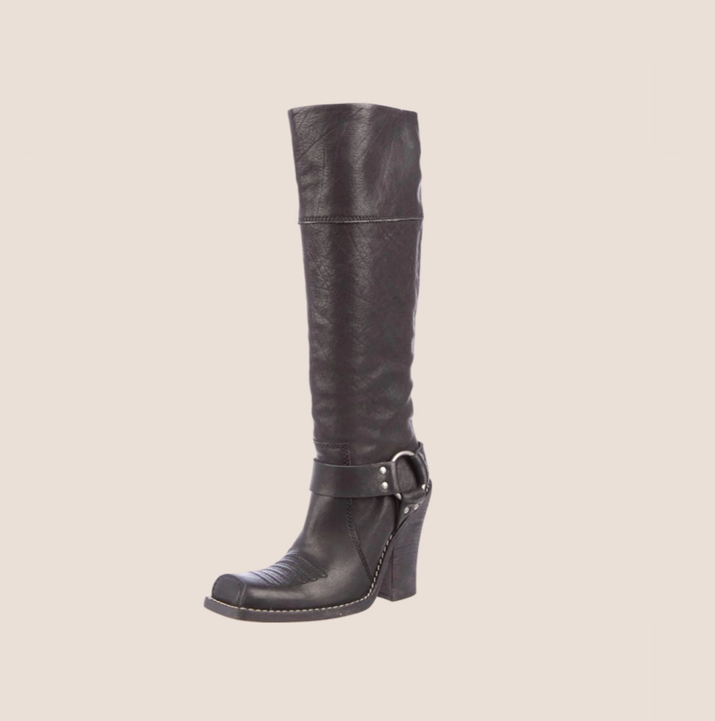 CHRISTIAN DIOR 2000 BLACK LEATHER HARNESS BOOTS