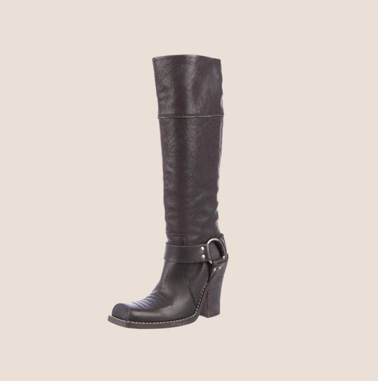 CHRISTIAN DIOR 2000 BLACK LEATHER HARNESS BOOTS