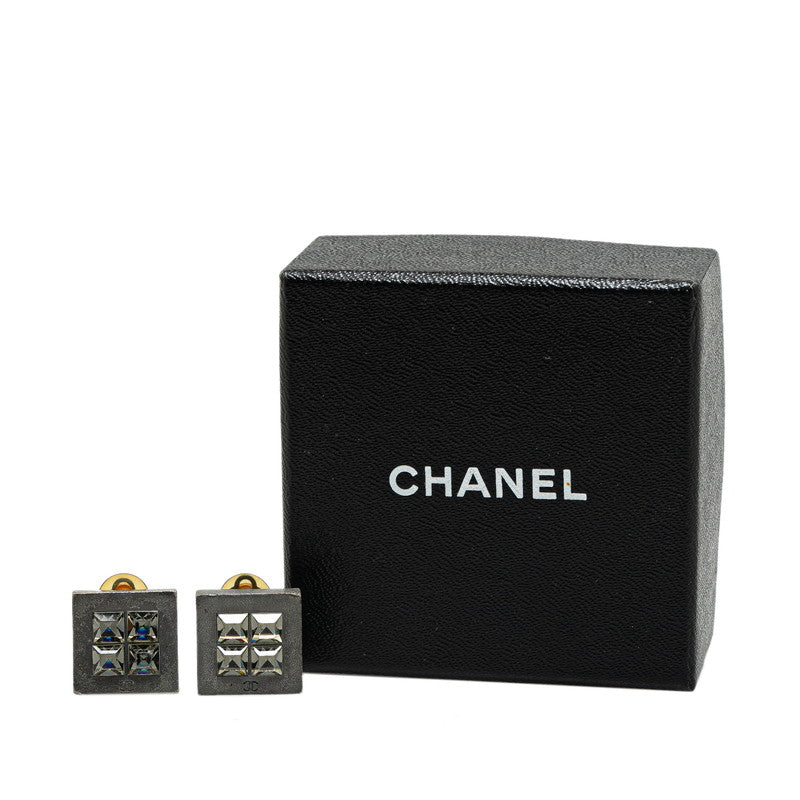Chanel Square Earrings Metal Rhinestone