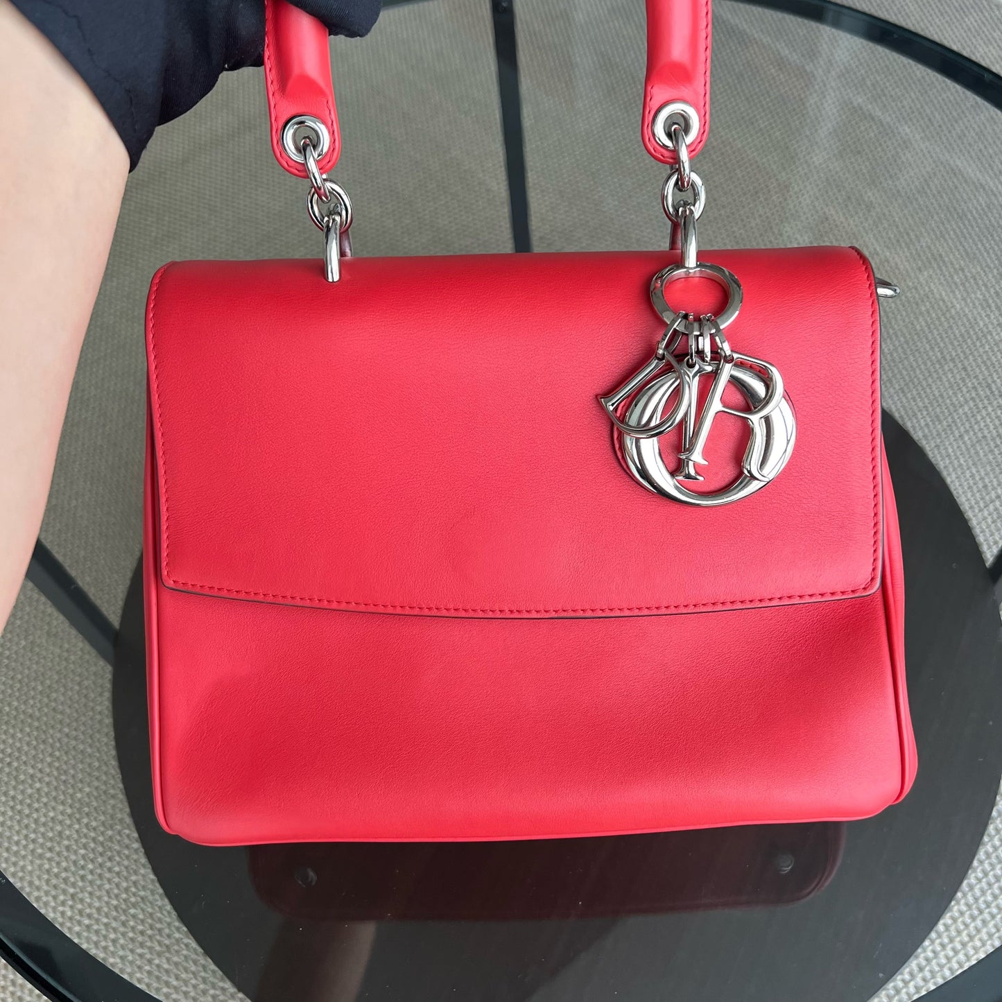 Be Dior Medium Smooth Calfskin Red Hot Pink Silver Hardware