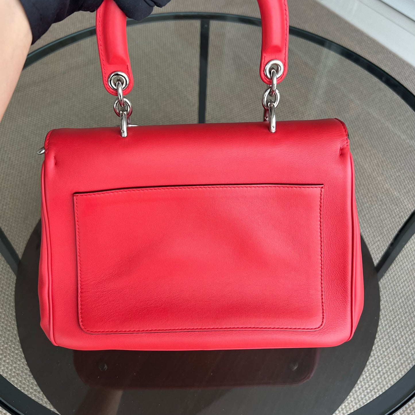 Be Dior Medium Smooth Calfskin Red Hot Pink Silver Hardware