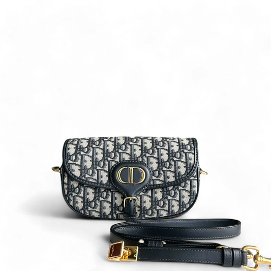 Dior Bobby East West - 21CM Oblique Monogram Canavas Blue GHW