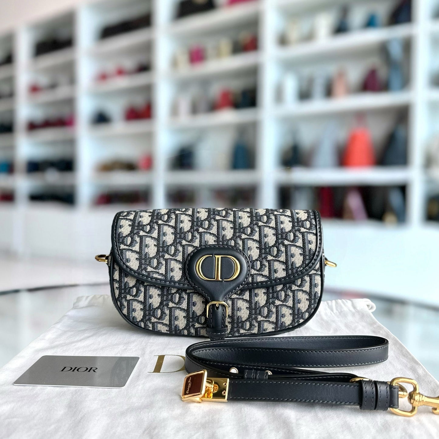 Dior Bobby East West - 21CM Oblique Monogram Canavas Blue GHW