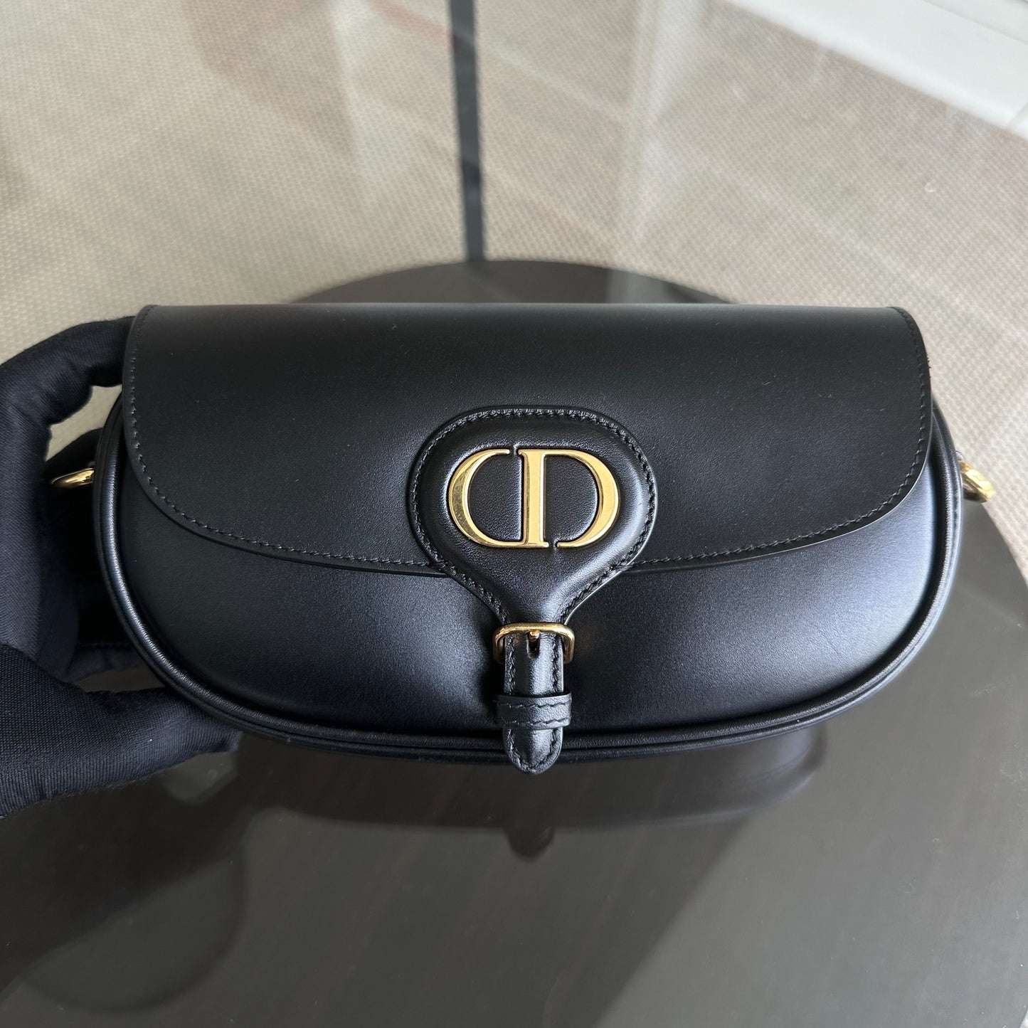 Bobby East West Smooth Calfskin Shoulder Bag Black GHW