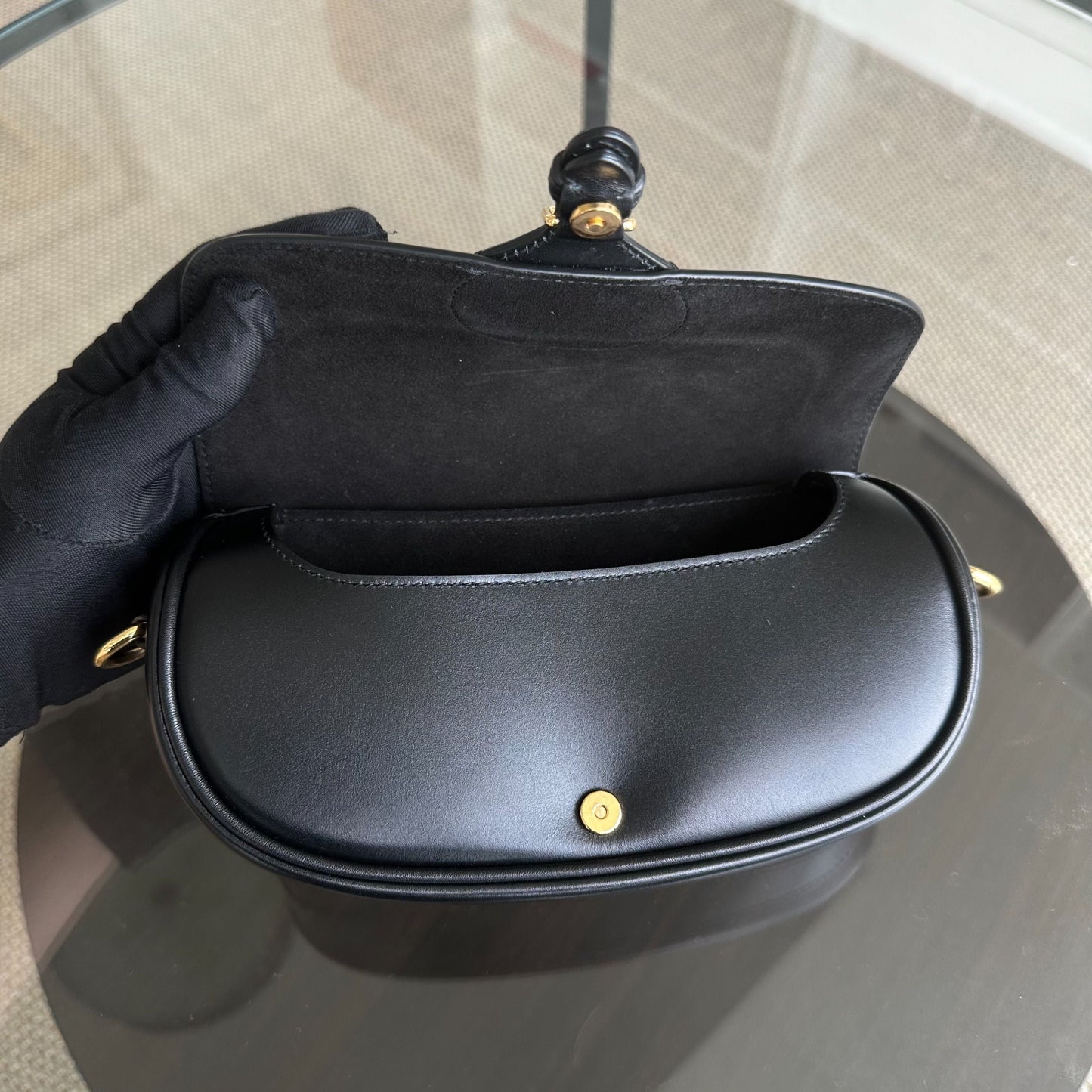 Bobby East West Smooth Calfskin Shoulder Bag Black GHW