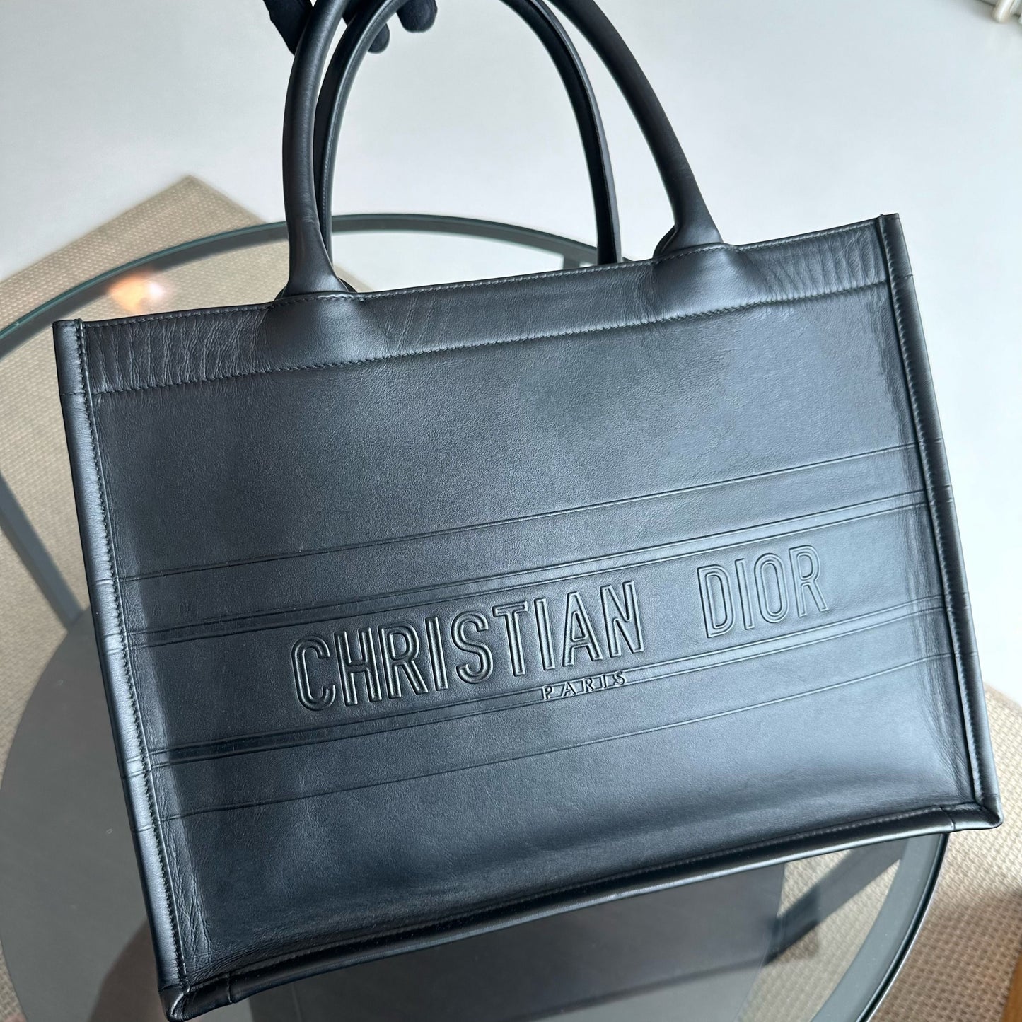 Book Tote Medium 36CM Calfskin Leather Black Top Handle Bag