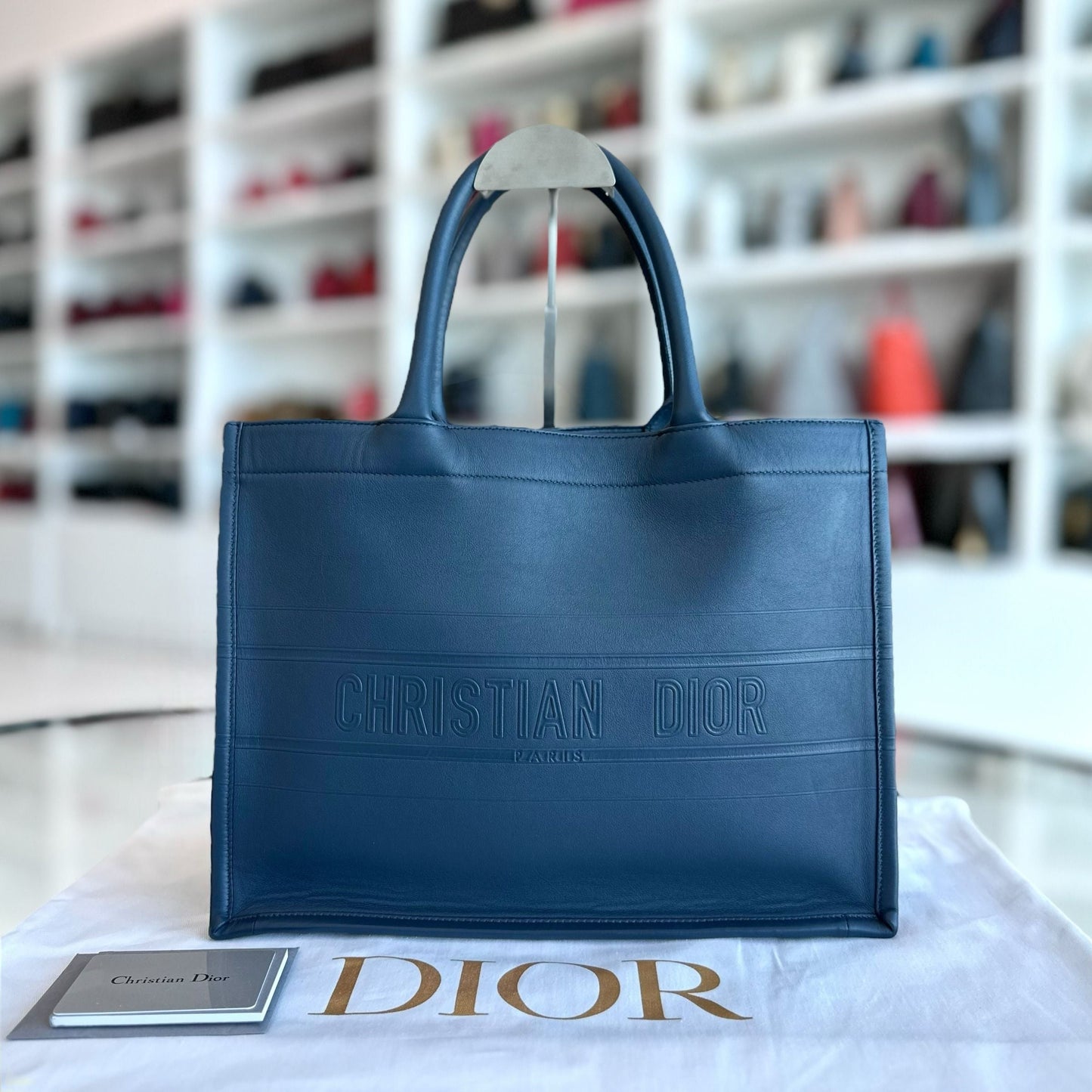 Book Tote Medium Smooth Calfskin Dark Blue
