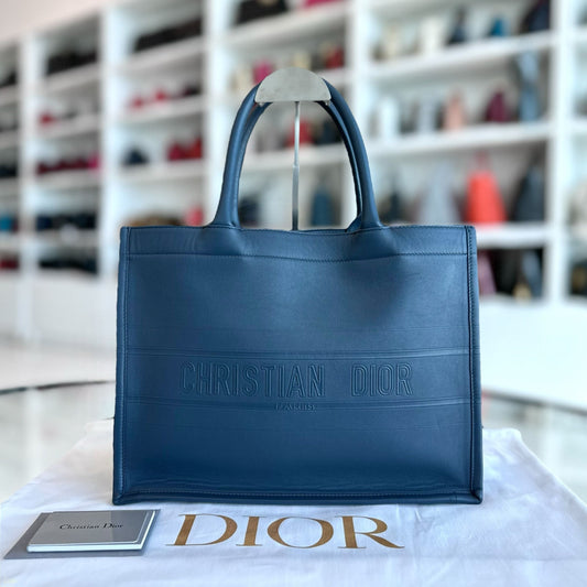 Book Tote Medium Smooth Calfskin Dark Blue