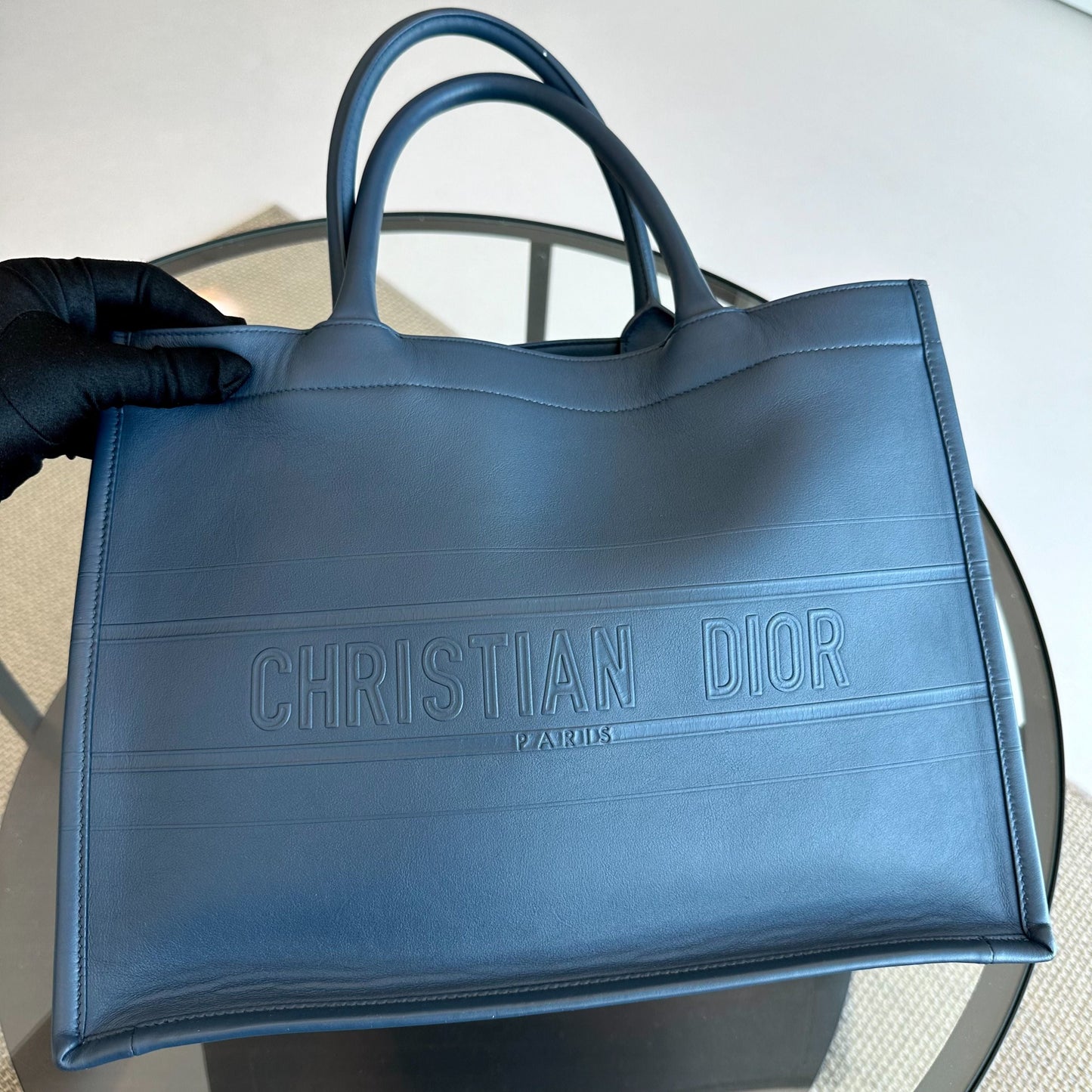 Book Tote Medium Smooth Calfskin Dark Blue