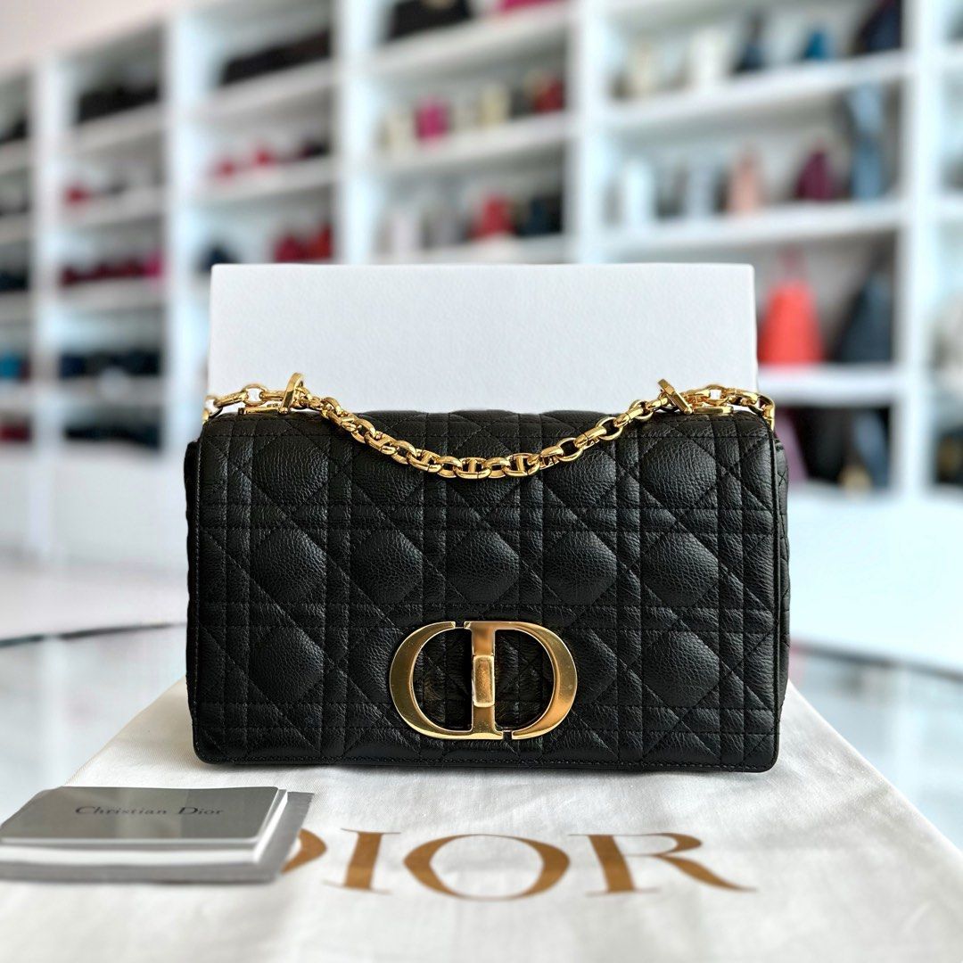 Caro Medium Cannage Calfskin Black GHW