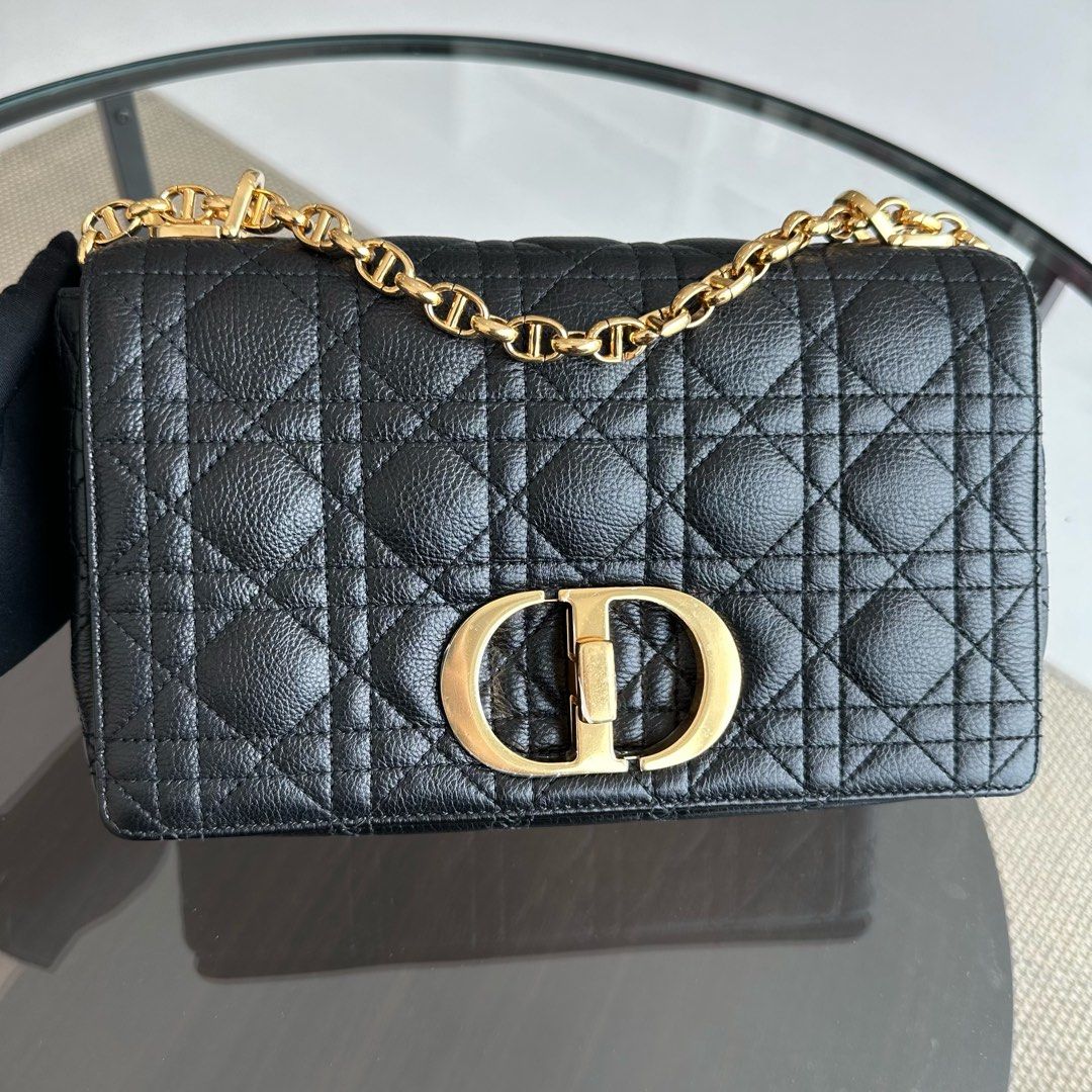 Caro Medium Cannage Calfskin Black GHW