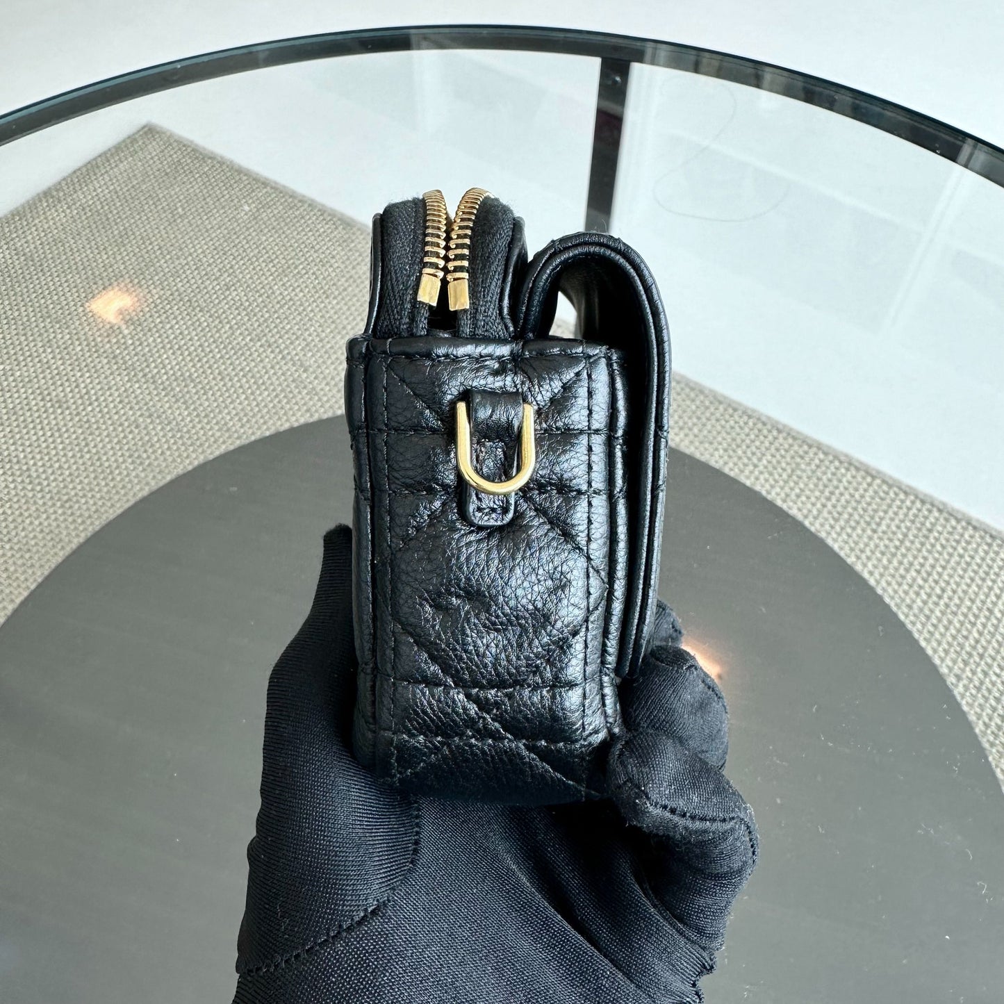 Caro Pouch WOC Wallet On Chain Cannage Grained Calfskin Black GHW
