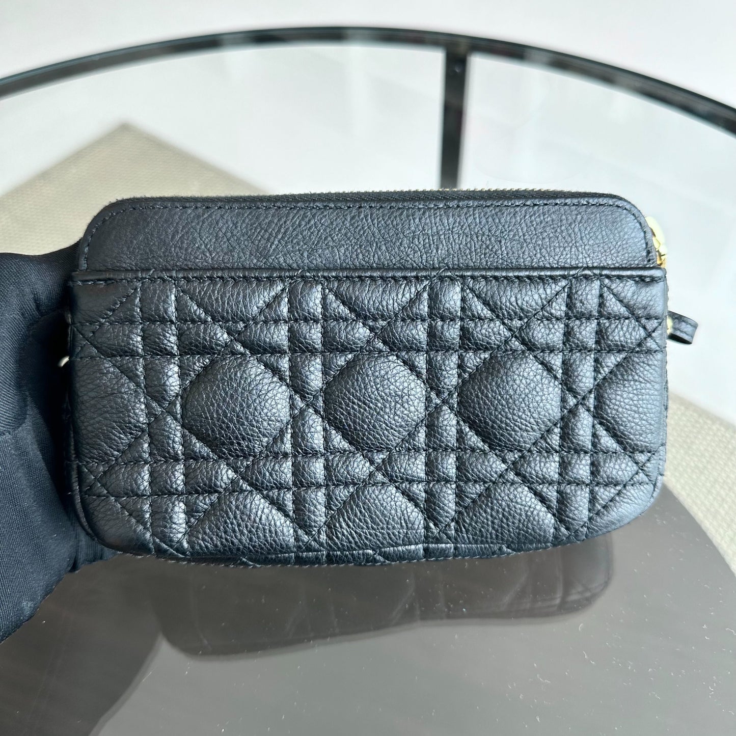 Caro Pouch WOC Wallet On Chain Cannage Grained Calfskin Black GHW