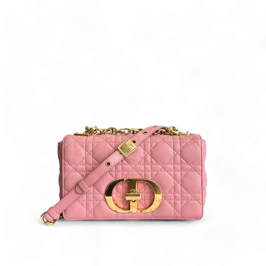 Dior Caro Small - Cannage Flap Bag Light Pink Calfskin Gold Hardware