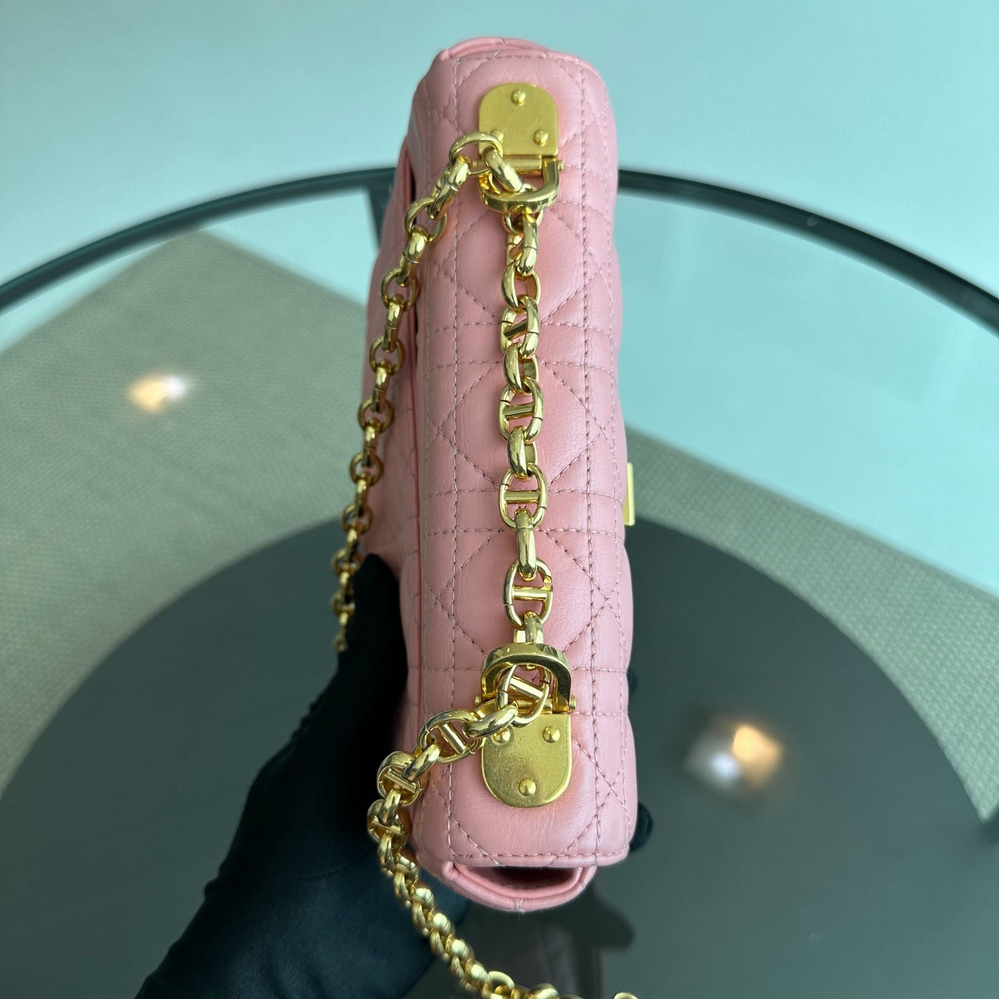 Dior Caro Small - Cannage Flap Bag Light Pink Calfskin Gold Hardware