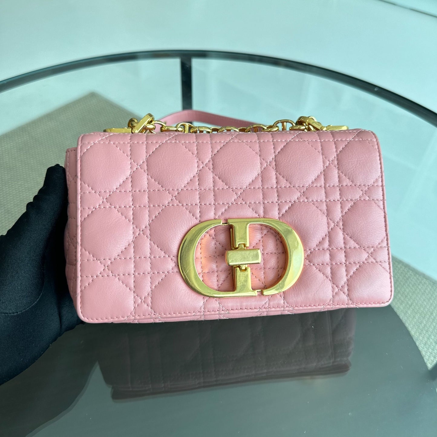 Dior Caro Small - Cannage Flap Bag Light Pink Calfskin Gold Hardware