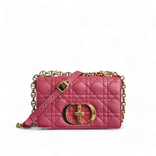 Dior Caro Small - Cannage Flap Bag Pink Calfskin Gold Hardware