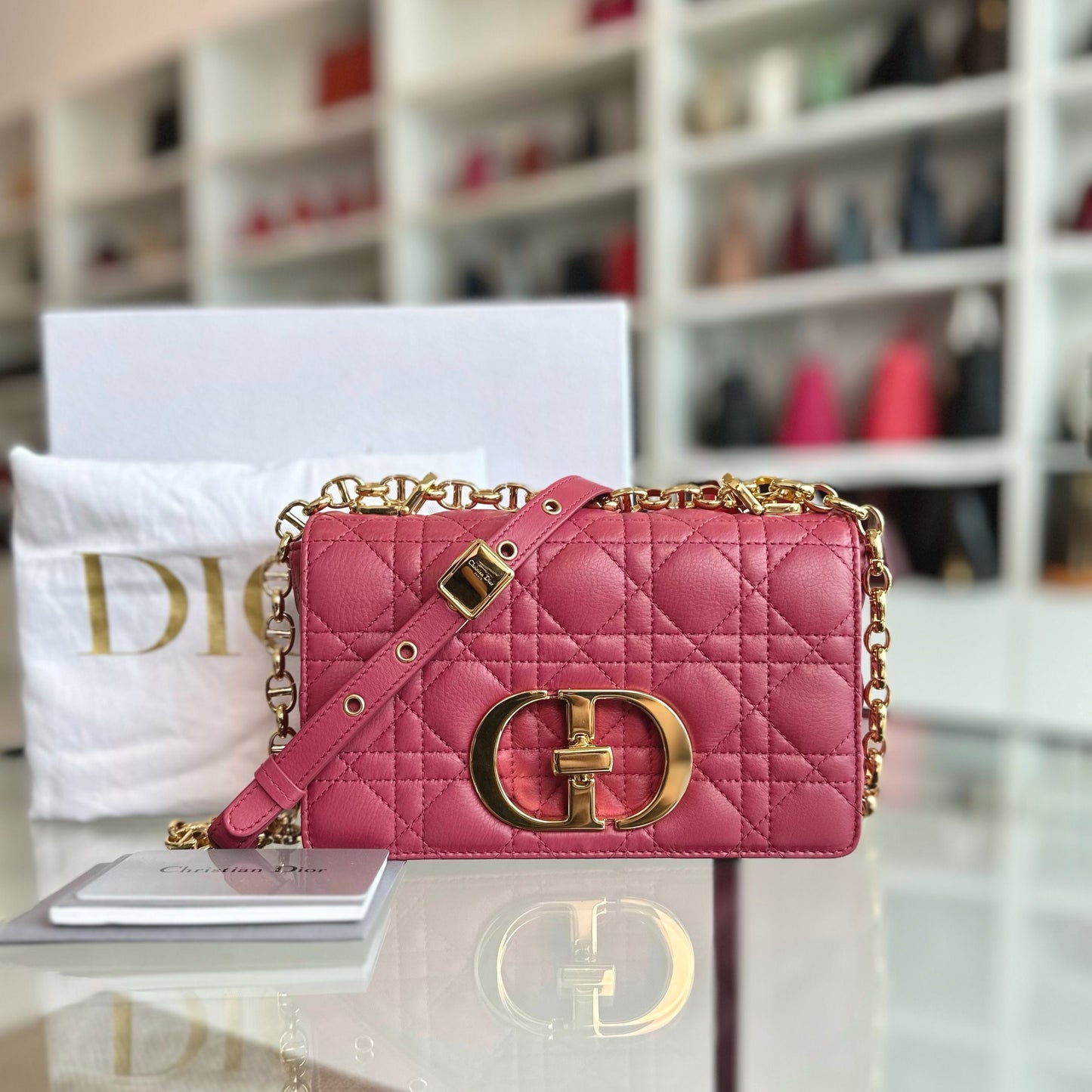 Dior Caro Small - Cannage Flap Bag Pink Calfskin Gold Hardware