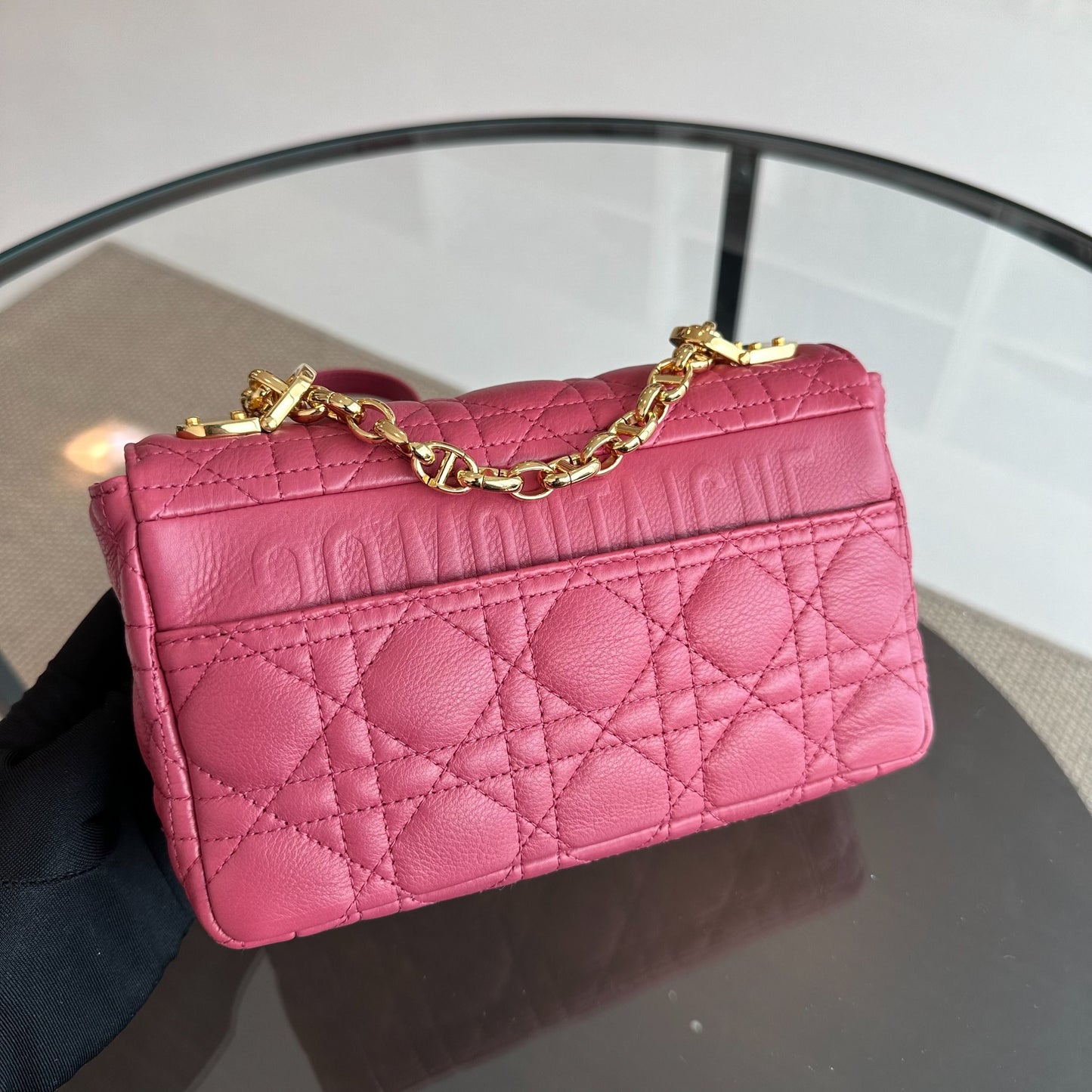 Dior Caro Small - Cannage Flap Bag Pink Calfskin Gold Hardware