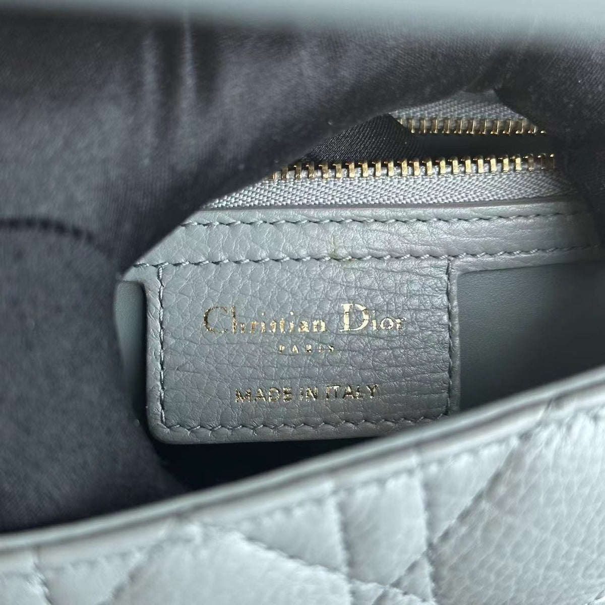 Caro Small Cannage Grained Calfskin Gray Grey GHW
