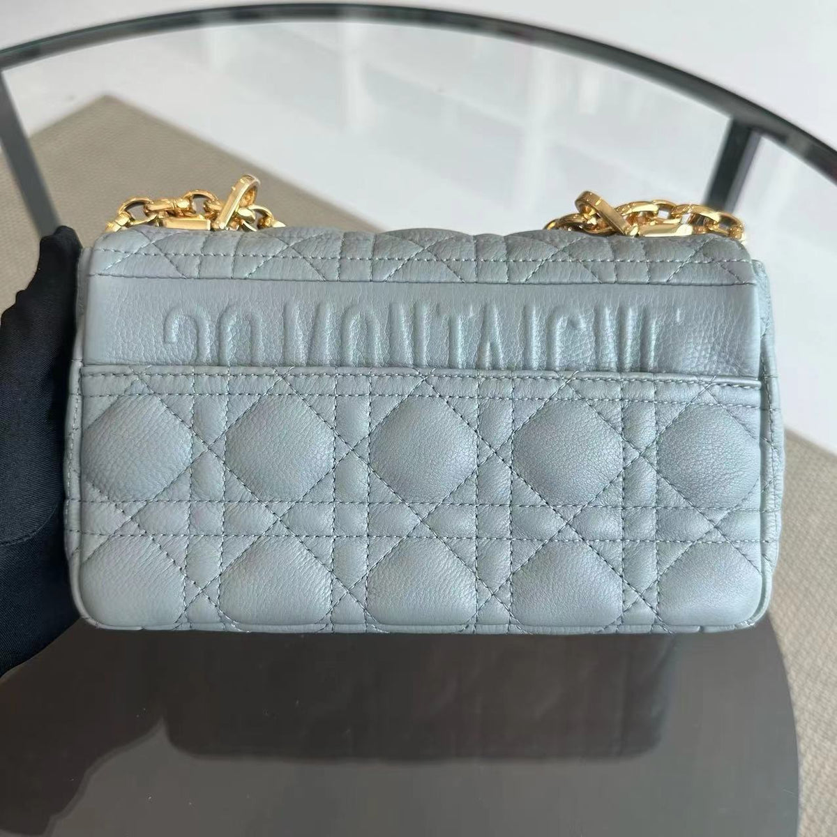 Caro Small Cannage Grained Calfskin Gray Grey GHW