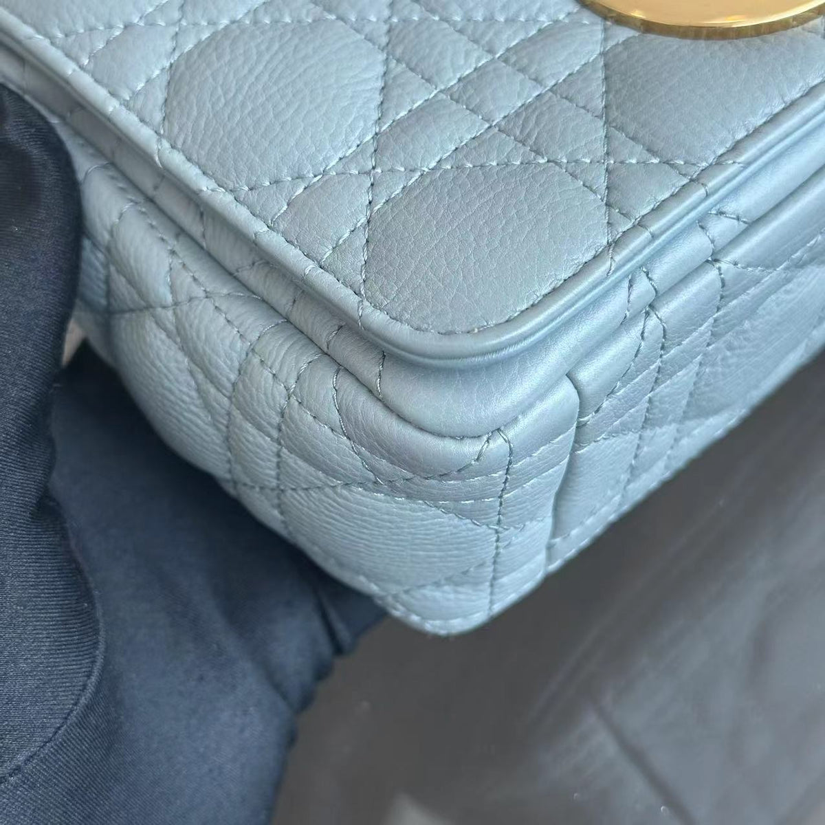 Caro Small Cannage Grained Calfskin Gray Grey GHW