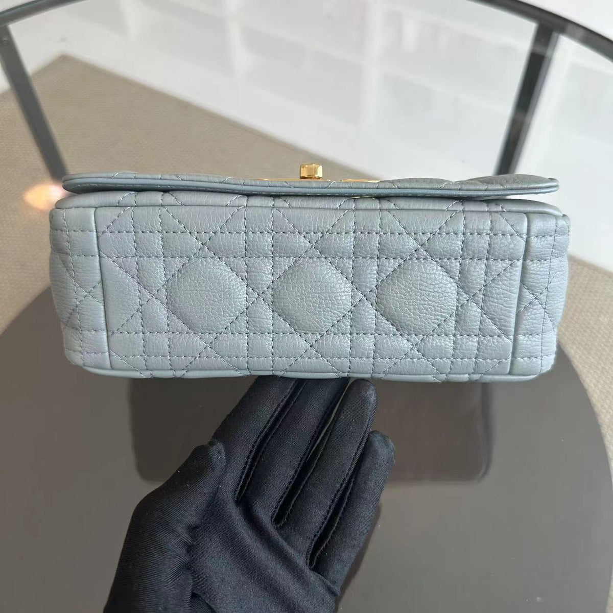 Caro Small Cannage Grained Calfskin Gray Grey GHW