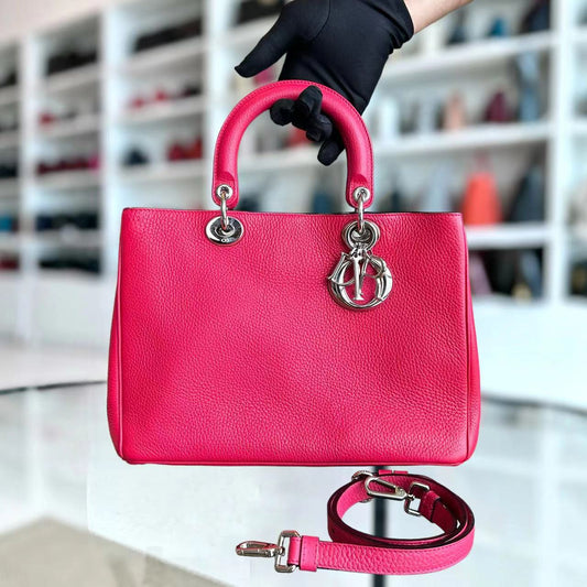 Diorissimo Grained Calfskin Hot Pink Silver Hardware