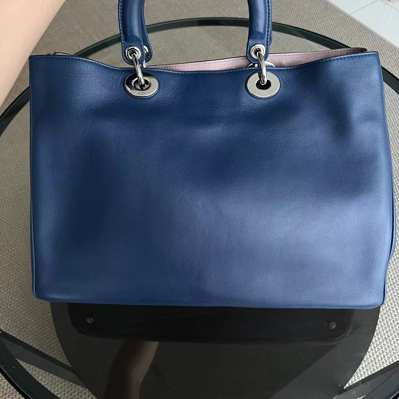 Diorissimo Large 38CM Smooth Calfskin Dark Navy Blue Silver Hardware
