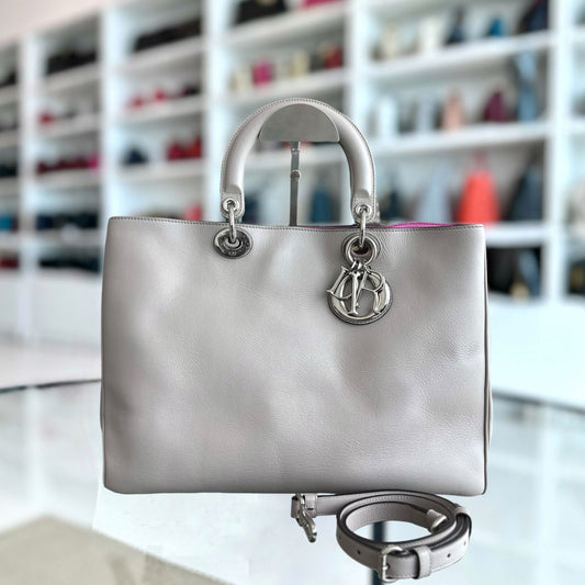 Diorissimo Large Smooth Calfskin Grey Tote SHW