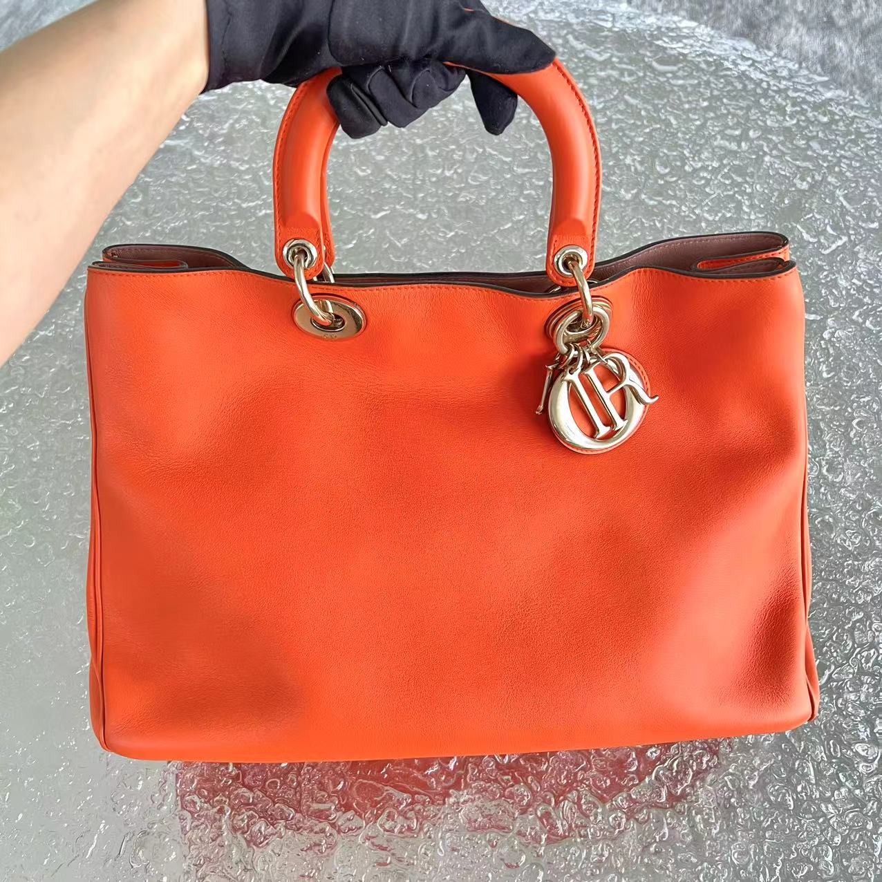 Diorissimo Large Smooth Calfskin Orange Golden Hardware