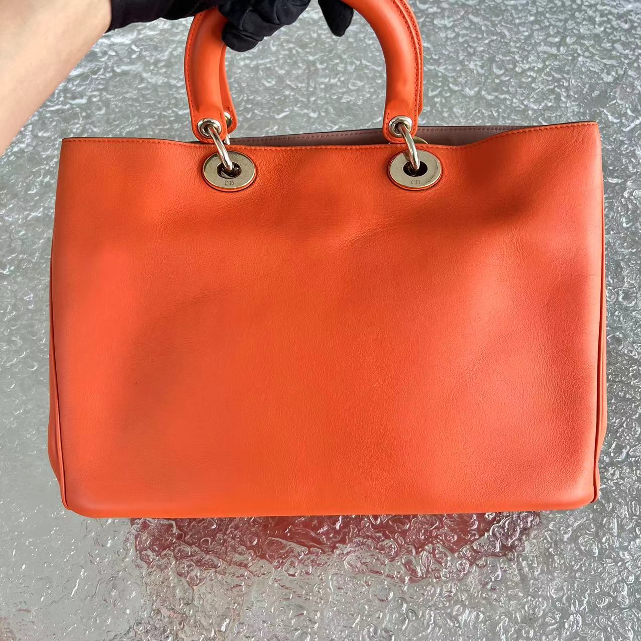 Diorissimo Large Smooth Calfskin Orange Golden Hardware