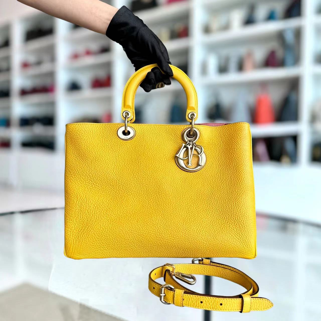 Diorissimo Medium 31CM Grained Calfskin Yellow GHW