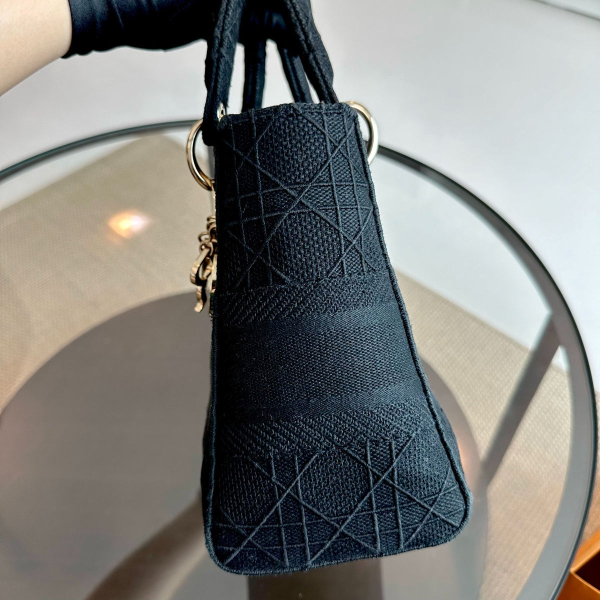 Lady D-Lite Black Cannage Embroidery D Lite Cross Body GHW