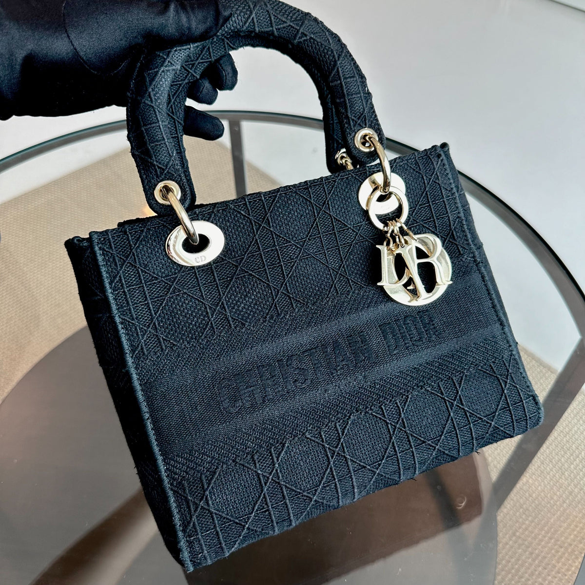 Lady D-Lite Black Cannage Embroidery D Lite Cross Body GHW