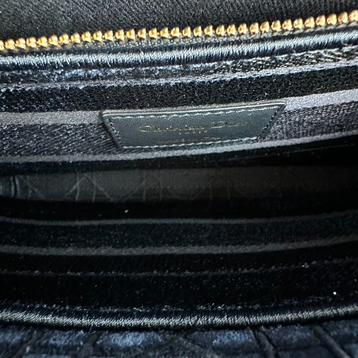 Lady D-Lite Cannage Embroidered Velvet Dark Blue GHW