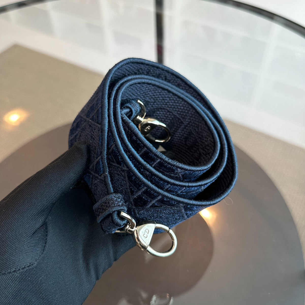 Lady D-Lite Cannage Embroidered Velvet Dark Blue GHW