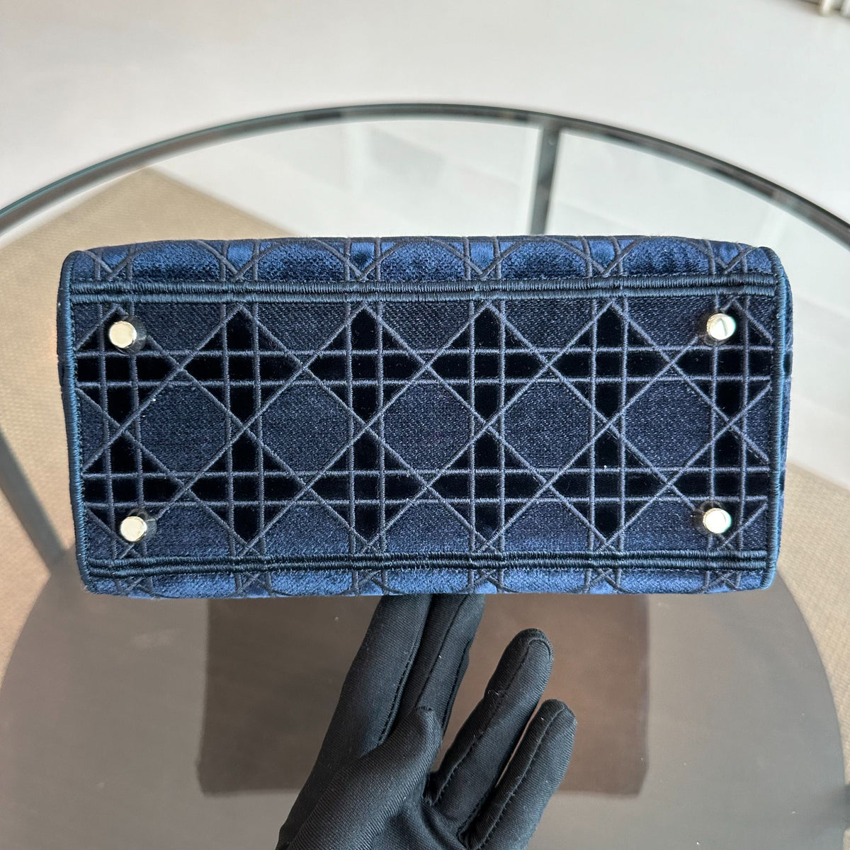 Lady D-Lite Cannage Embroidered Velvet Dark Blue GHW