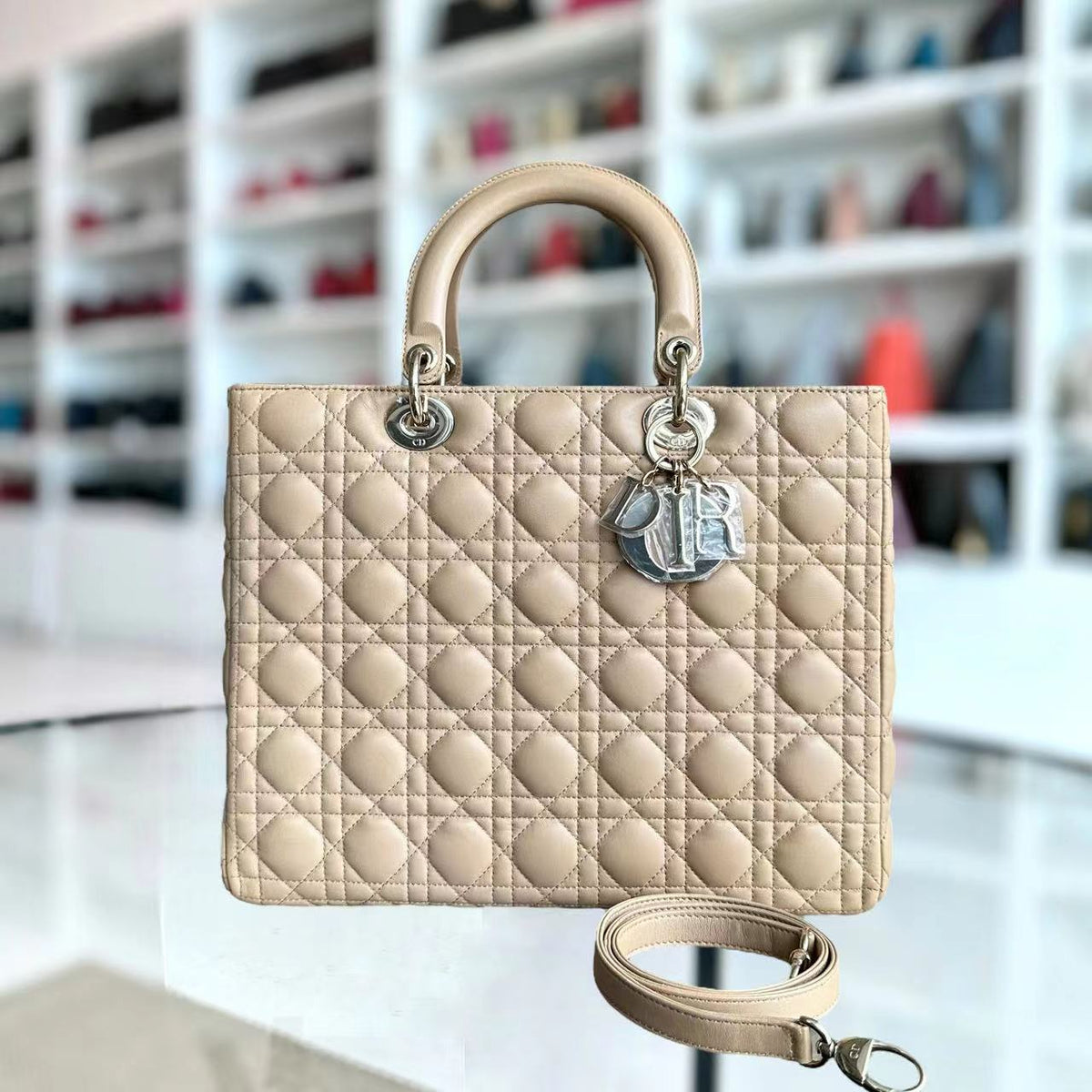 Lady Large Cannage Lambskin Beige SHW