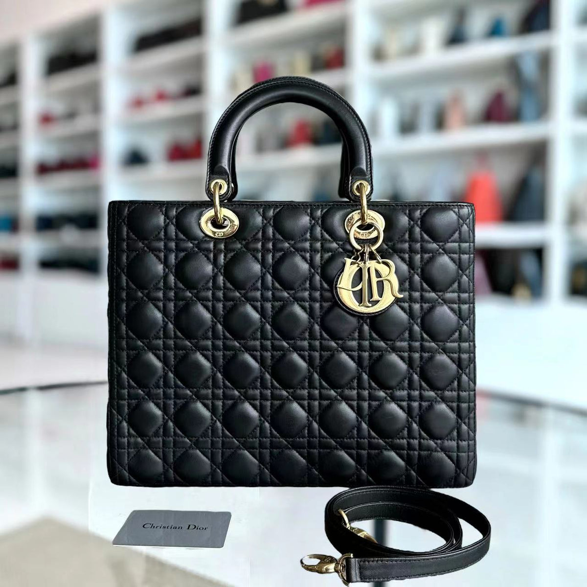 Dior Lady Large Cannage Lambskin Black Golden Hardware