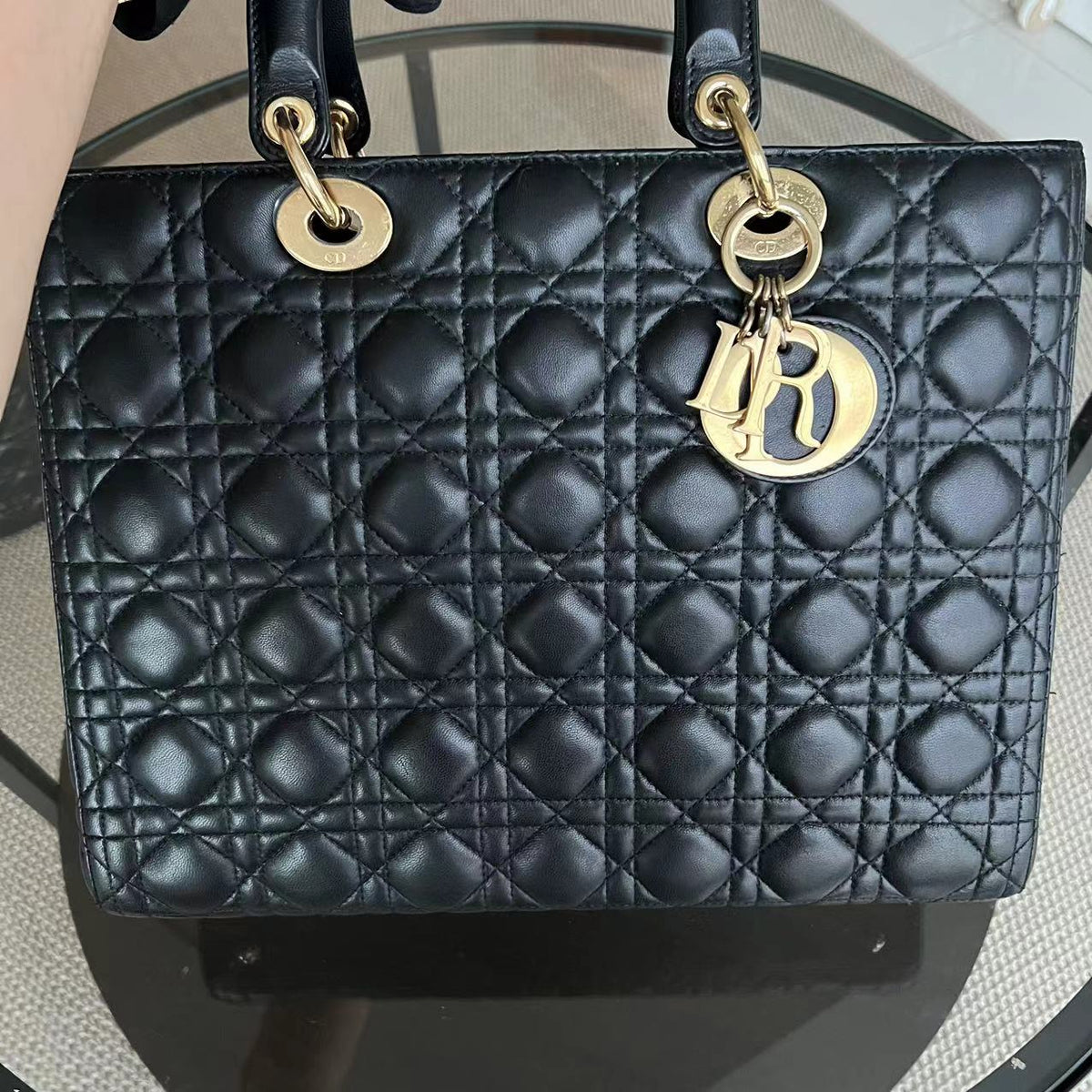 Dior Lady Large Cannage Lambskin Black Golden Hardware