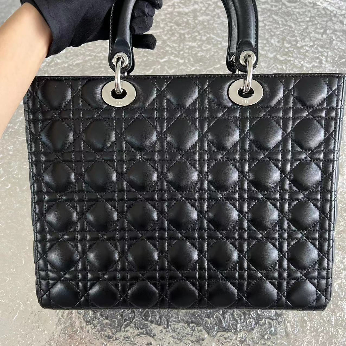 Lady Large Cannage Lambskin Black Silver Hardware