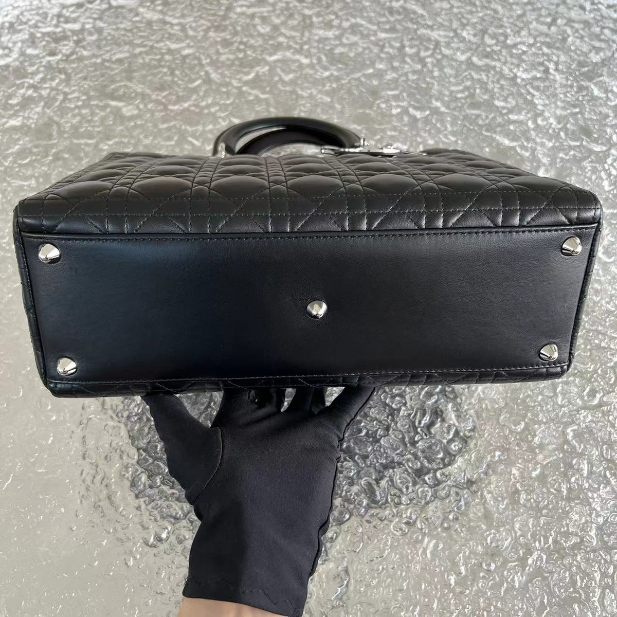 Lady Large Cannage Lambskin Black Silver Hardware