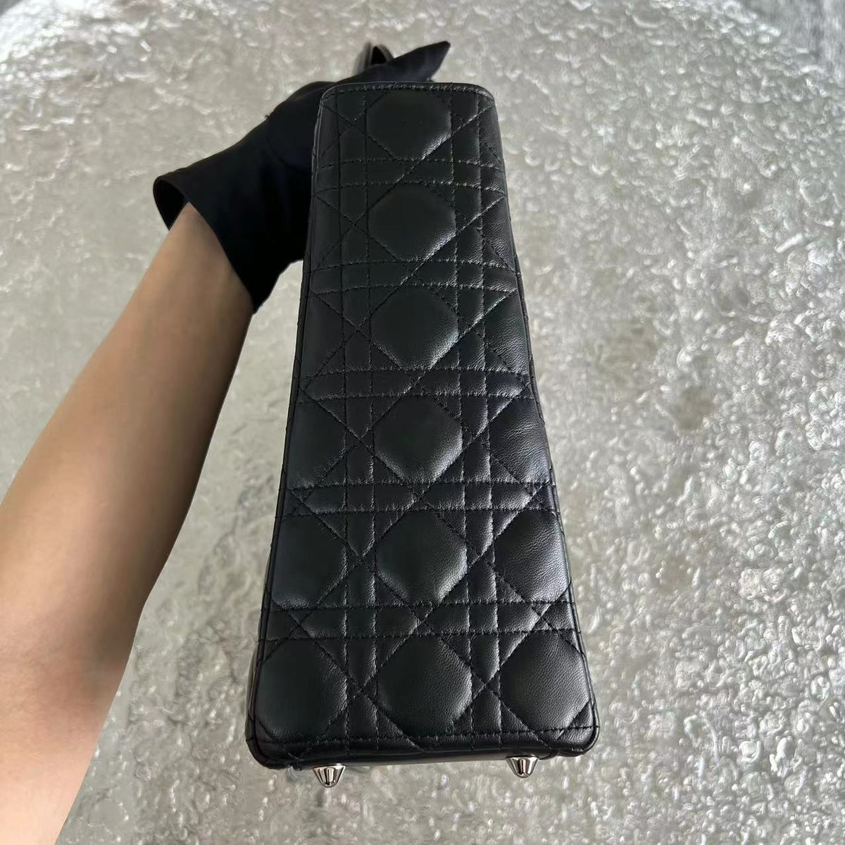 Lady Large Cannage Lambskin Black Silver Hardware