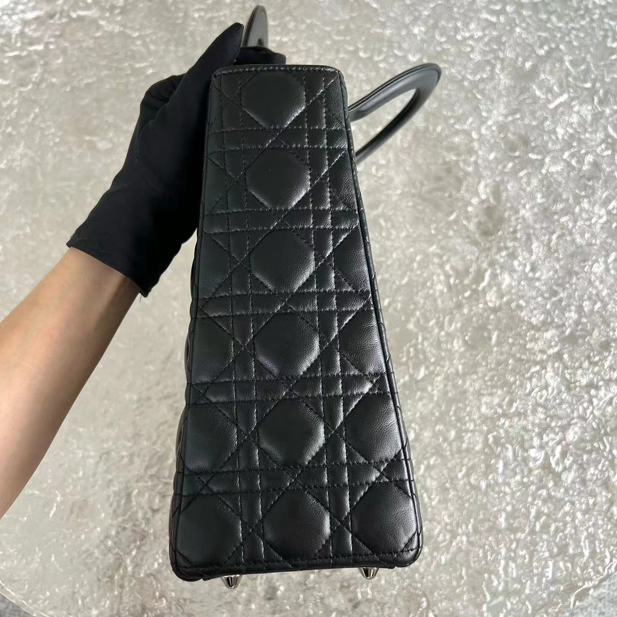 Lady Large Cannage Lambskin Black Silver Hardware