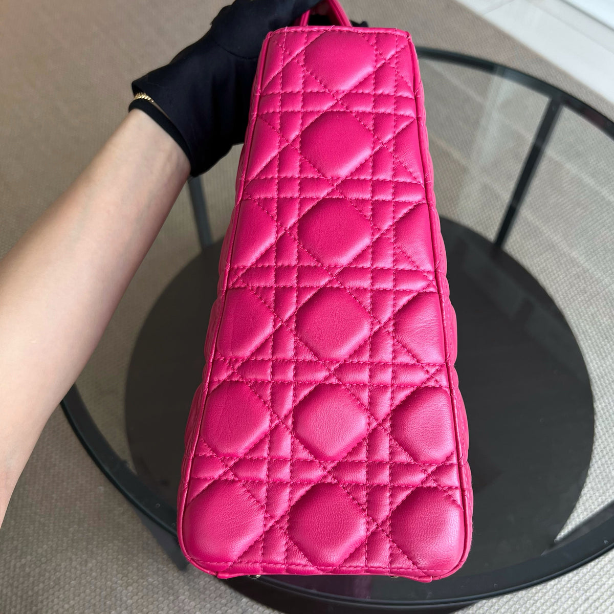 Lady Large Cannage Lambskin Hot Pink Gold Hardware