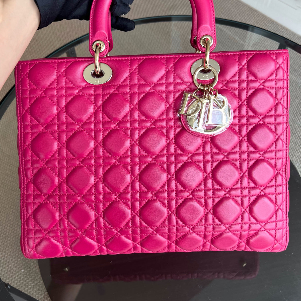 Lady Large Cannage Lambskin Hot Pink Gold Hardware