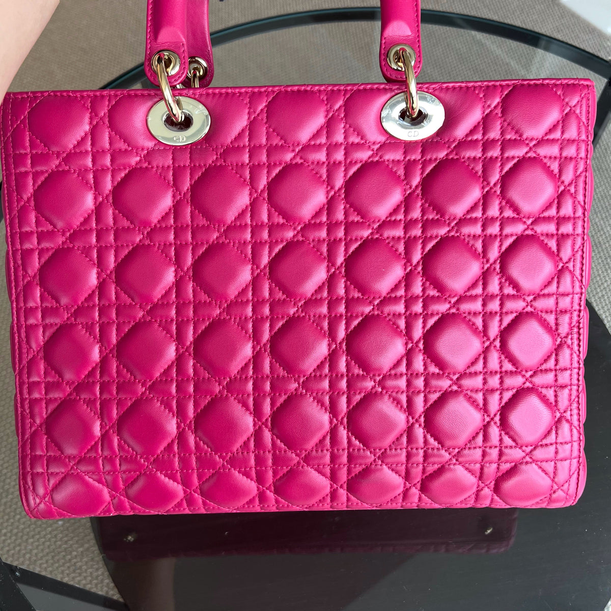 Lady Large Cannage Lambskin Hot Pink Gold Hardware