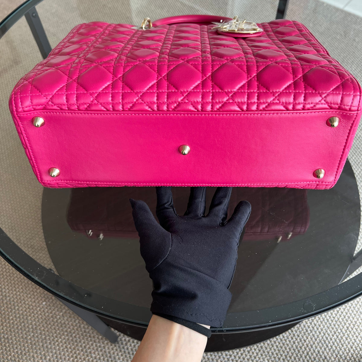 Lady Large Cannage Lambskin Hot Pink Gold Hardware