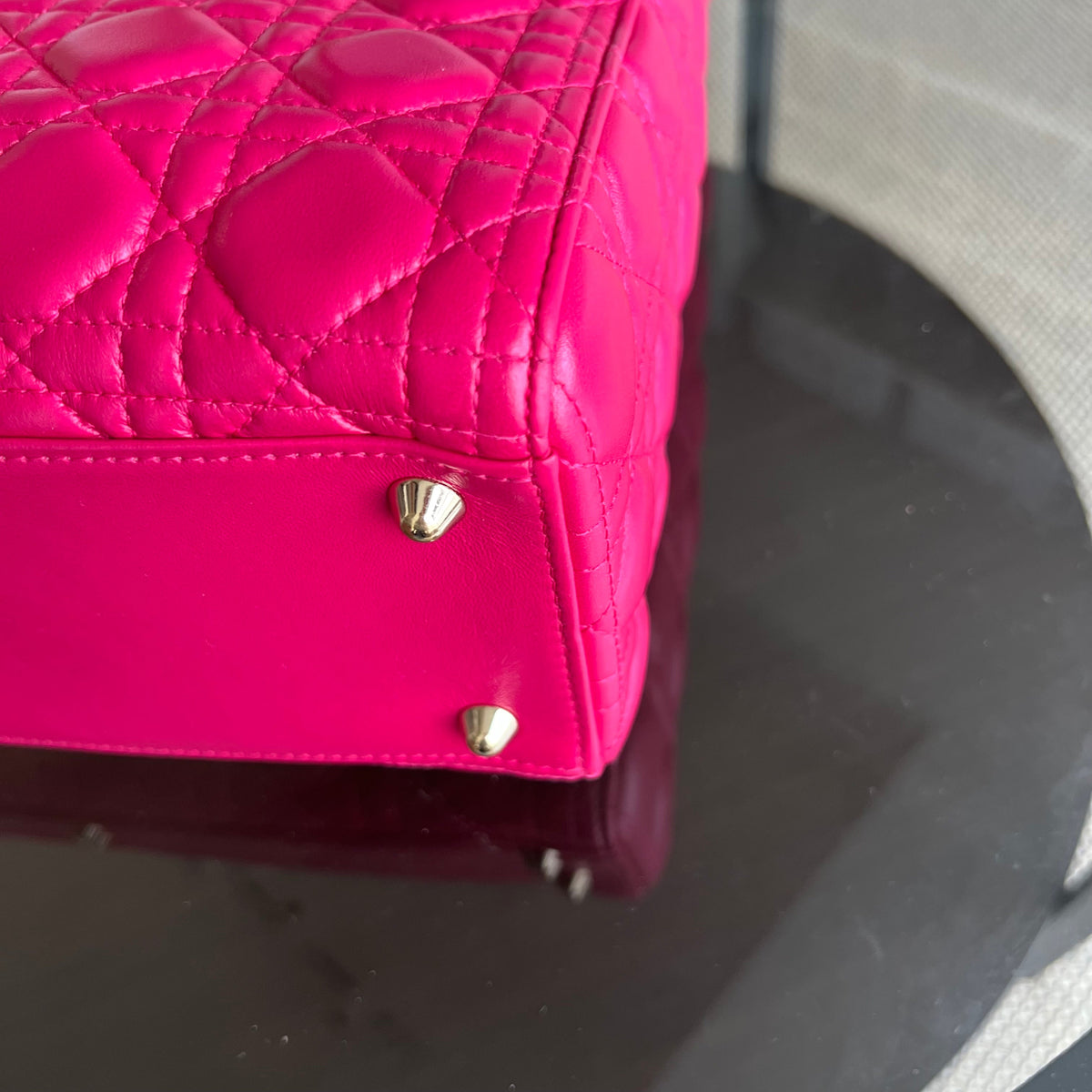 Lady Large Cannage Lambskin Hot Pink Gold Hardware